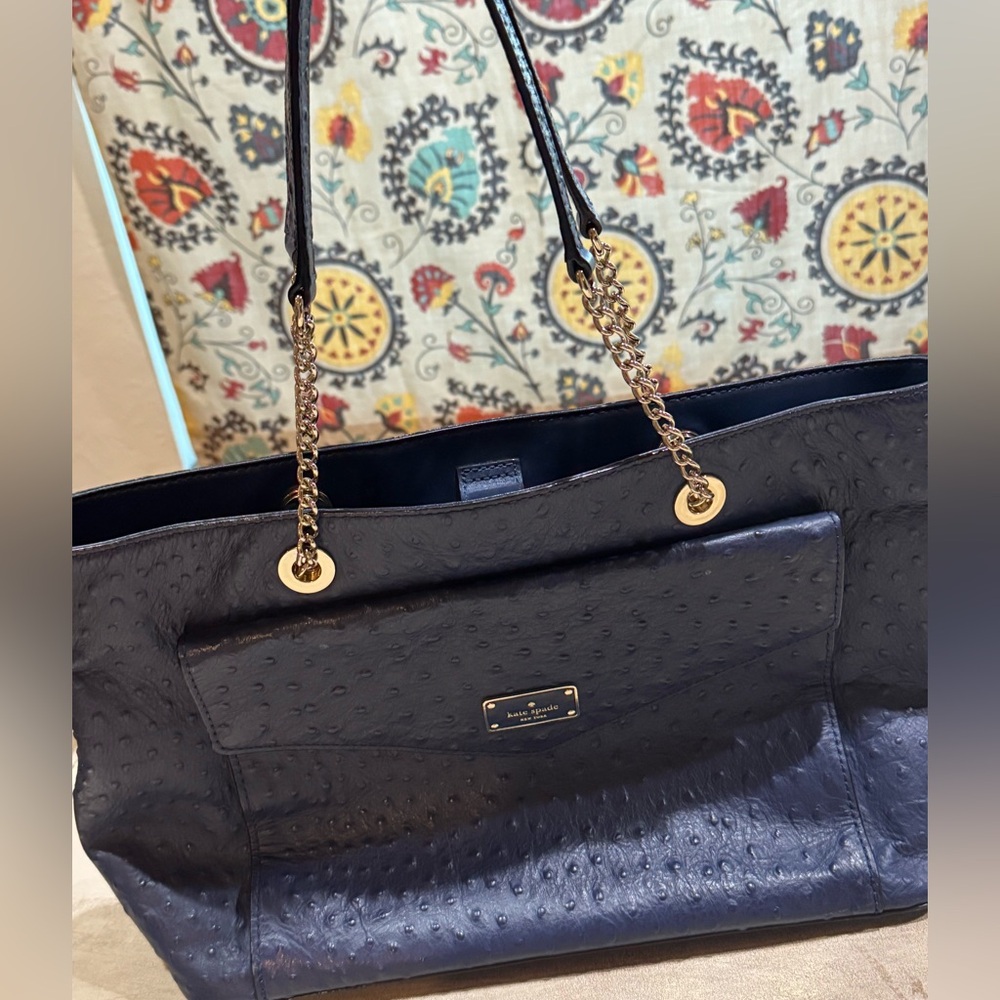 Kate Spade Blue Leather Halsey la vita Ostrich Handbag Gorgeous!